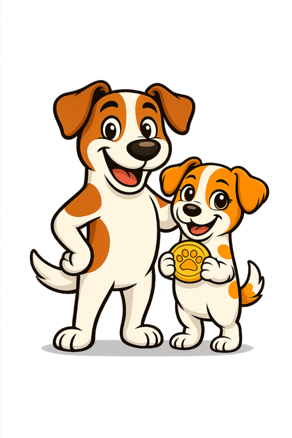 Two cartoon dogs standing together on a white background